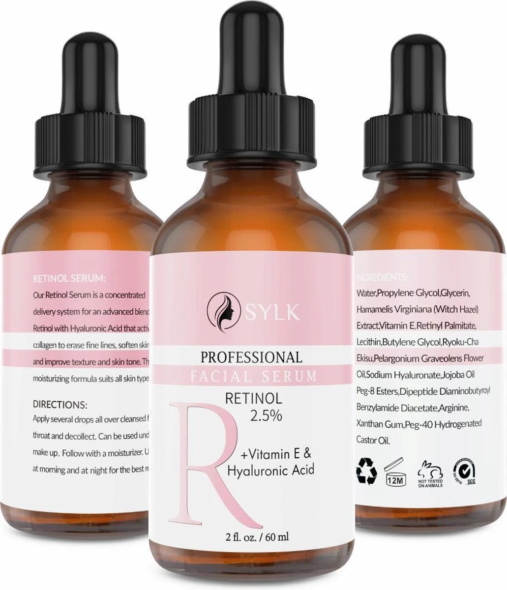 Sylk Actieve Retinol Serum & Hyaluronzuur Serum | Vitamine E | Gezichtsmasker | Anti Aging | Anti Rimpel | Gezicht Serum | Gezichtsverzorging | 60 Ml 2 Sylk Actieve Retinol Serum & Hyaluronzuur Serum | Vitamine E | Gezichtsmasker | Anti Aging | Anti Rimpel | Gezicht Serum | Gezichtsverzorging | 60 Ml - Afbeelding 2