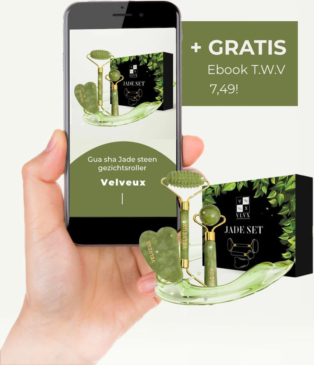 Velveux Gua Sha Jade Steen Gezichtsroller 4 Delige Set Cadeau Voor Vrouw - Geschenkset Vrouwen - Jade Roller - Gezichtsmassage - Valentijnsdag Cadeau 3 Velveux Gua Sha Jade Steen Gezichtsroller 4 Delige Set Cadeau Voor Vrouw - Geschenkset Vrouwen - Jade Roller - Gezichtsmassage - Valentijnsdag Cadeau - Afbeelding 3