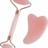 Falkann Verbeterde Jade Roller + Gua Sha Schraper - Gezichtsroller - Face Roller - Rose Quartz Roller - Inclusief Luxe Beschermdoos White