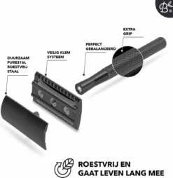 Bamboozy Safety Razor RVS + 20 Scheermesjes Mat Zwart Unisex Mannen Vrouwen Double Edge Single Blade Zero Waste Duurzaam Scheren -Verzorgingsvoordeel Huis 1166x1200 7