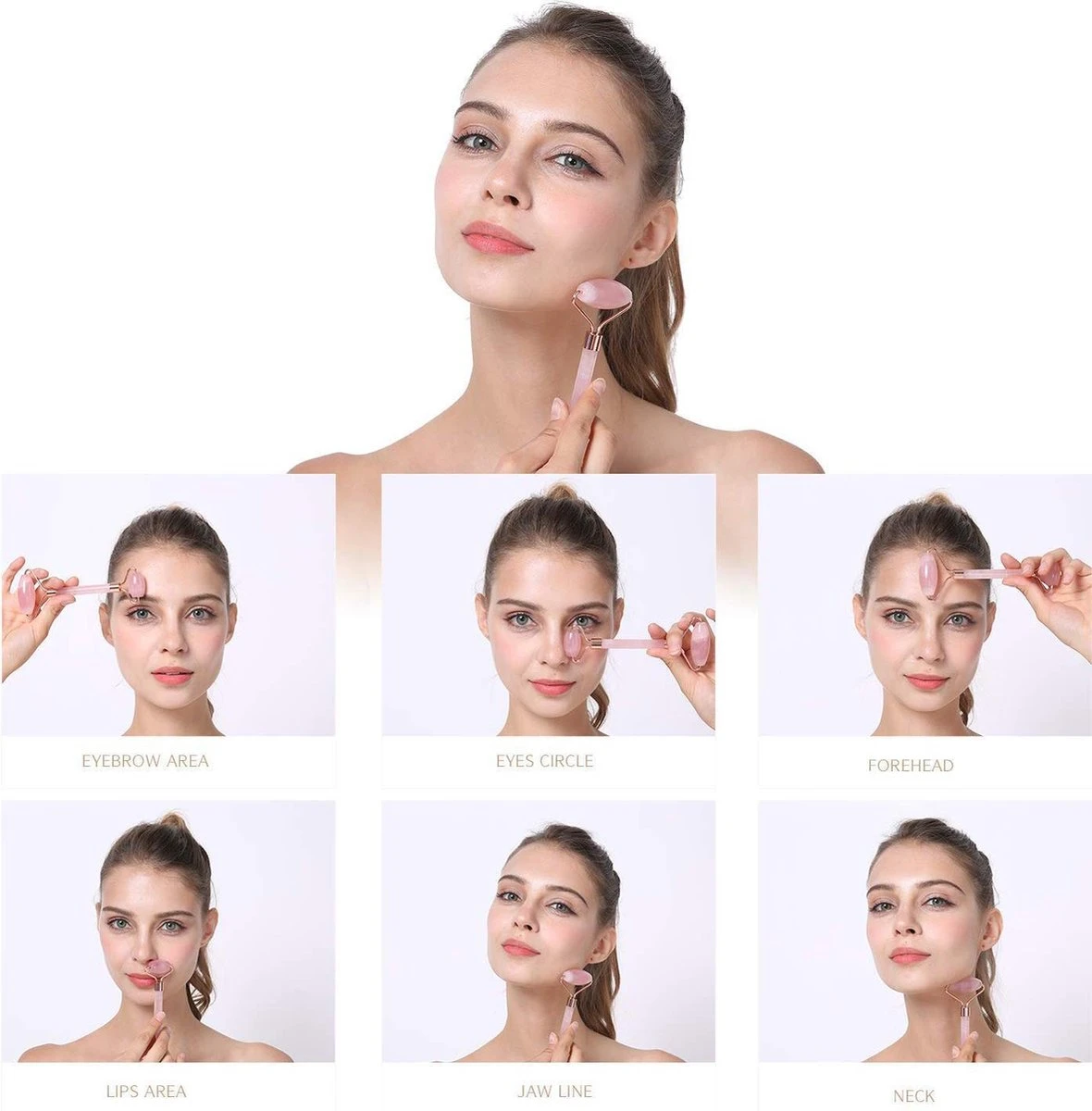 Rose Quartz Jade Roller - Gezichtsroller - Massage Roller Gezicht 2 Rose Quartz Jade Roller - Gezichtsroller - Massage Roller Gezicht - Afbeelding 2