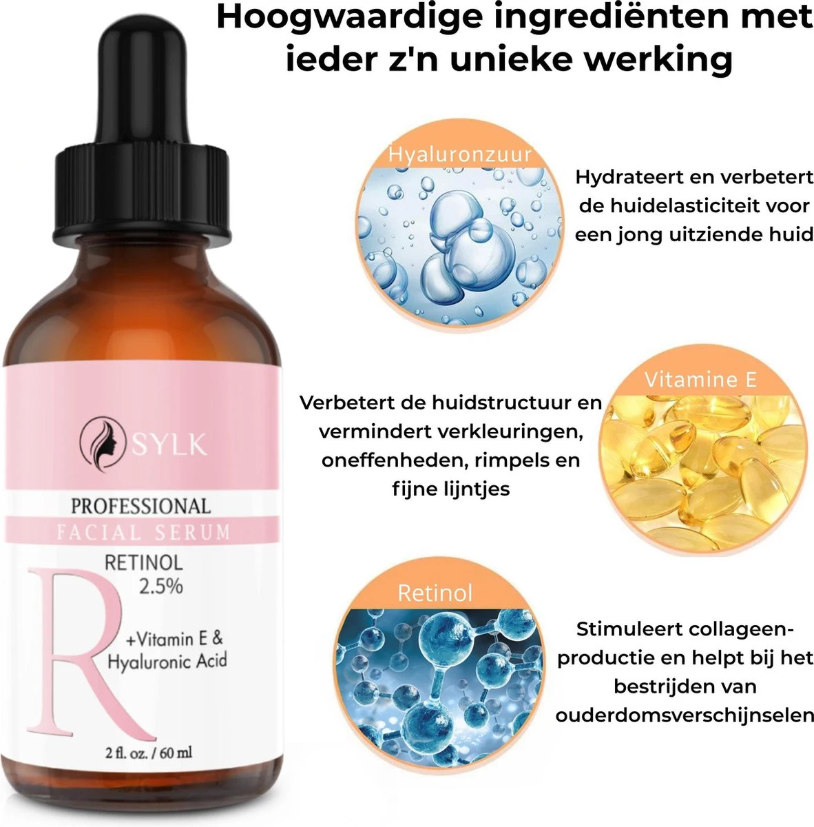 Sylk Actieve Retinol Serum & Hyaluronzuur Serum | Vitamine E | Gezichtsmasker | Anti Aging | Anti Rimpel | Gezicht Serum | Gezichtsverzorging | 60 Ml 4 Sylk Actieve Retinol Serum & Hyaluronzuur Serum | Vitamine E | Gezichtsmasker | Anti Aging | Anti Rimpel | Gezicht Serum | Gezichtsverzorging | 60 Ml - Afbeelding 4