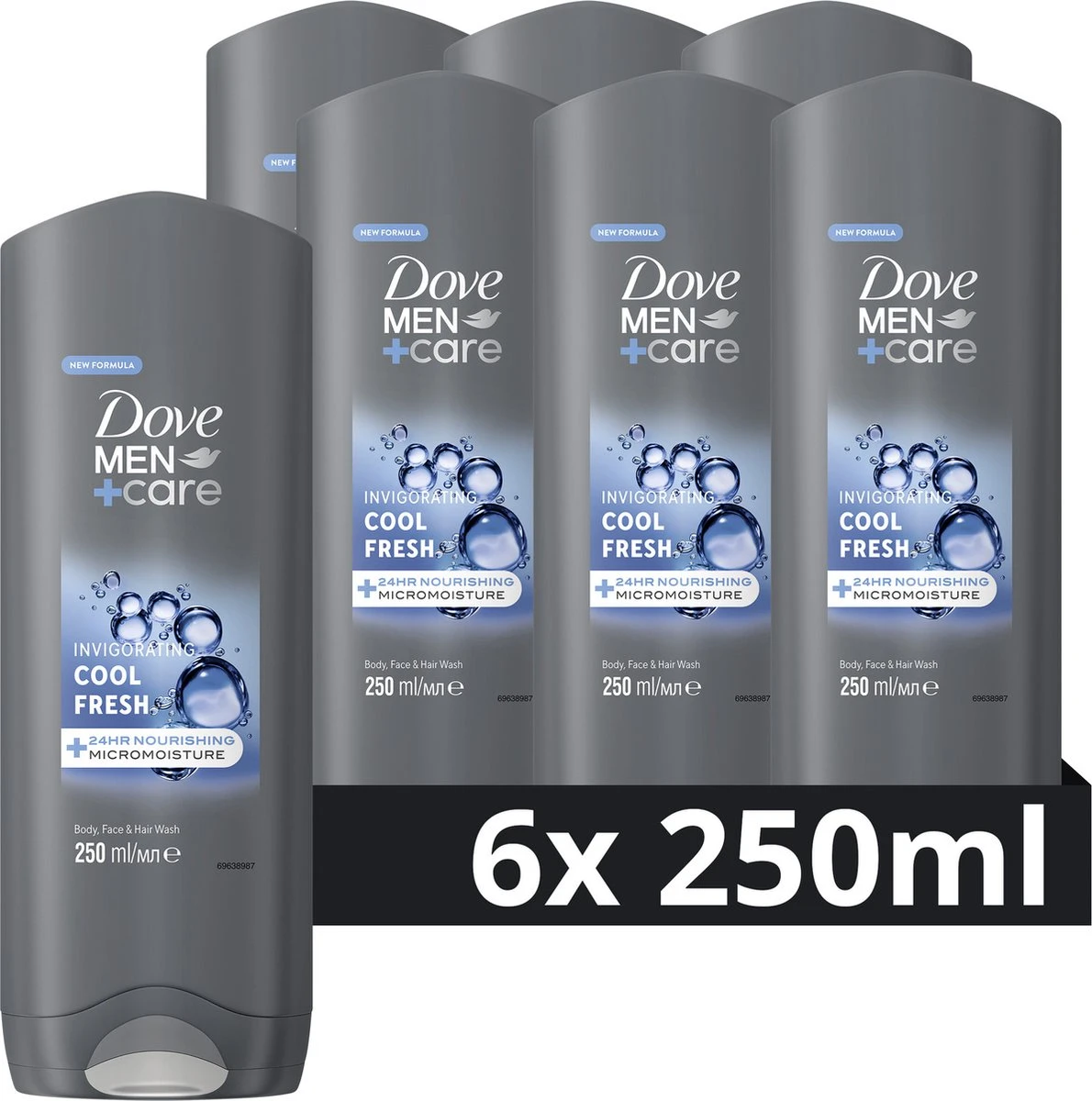 Dove Men+Care Cool Fresh 3-in-1 Douchegel - 6 X 250 Ml - Voordeelverpakking 1 Dove Men+Care Cool Fresh 3-in-1 Douchegel - 6 X 250 Ml - Voordeelverpakking