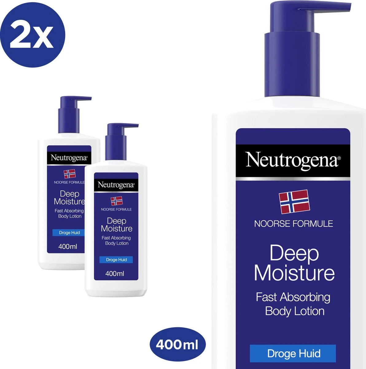 Neutrogena Deep Moisture Snel Absorberende Bodylotion, Noorse Formule, Bodycrème, Droge Huid, 2 X 400 Ml 1 Neutrogena Deep Moisture Snel Absorberende Bodylotion, Noorse Formule, Bodycrème, Droge Huid, 2 X 400 Ml