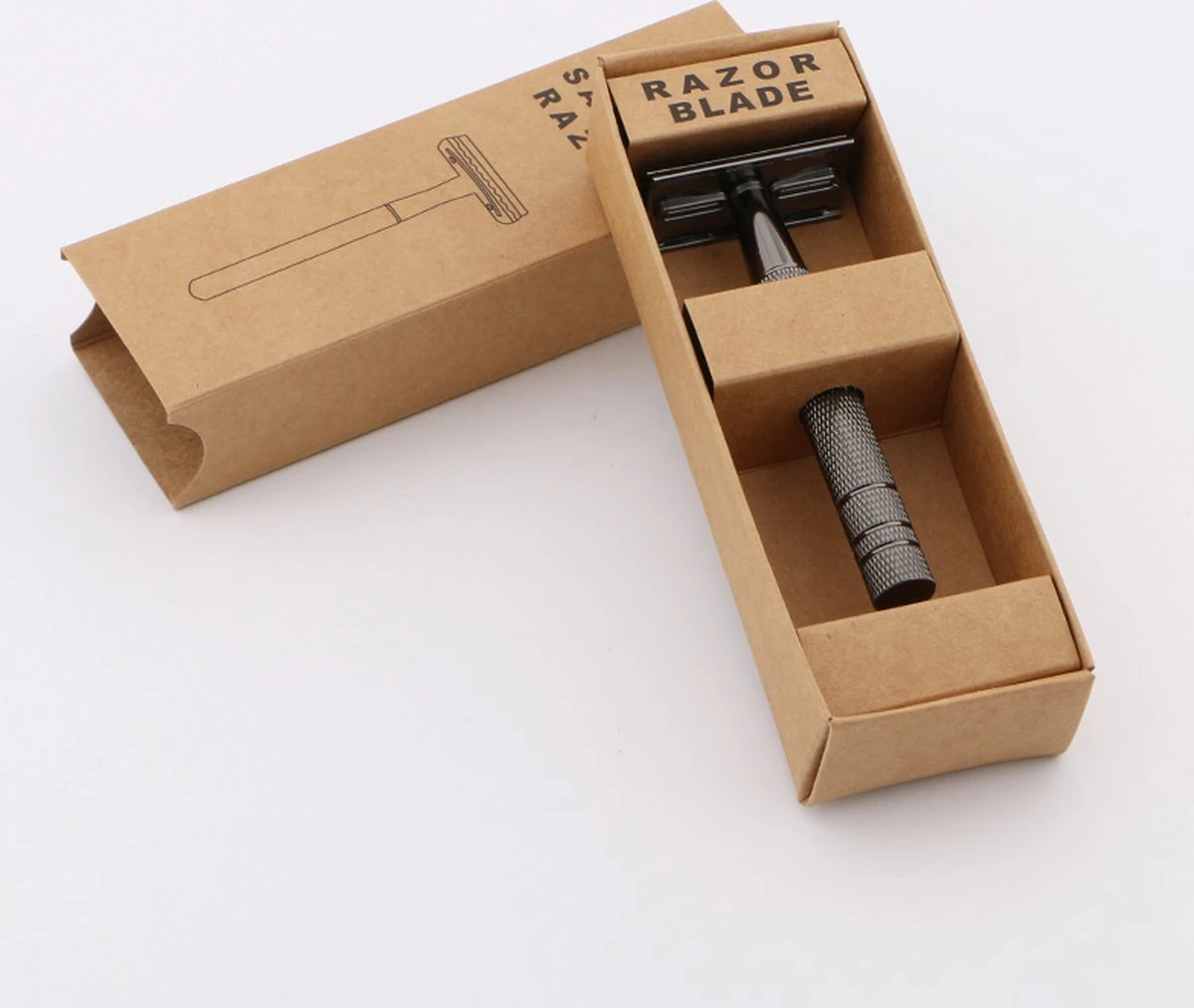 Safety Razor Scheermes + 20 Scheermesjes - Aluminium - Antraciet - Double Blade 6 Safety Razor Scheermes + 20 Scheermesjes - Aluminium - Antraciet - Double Blade - Afbeelding 6