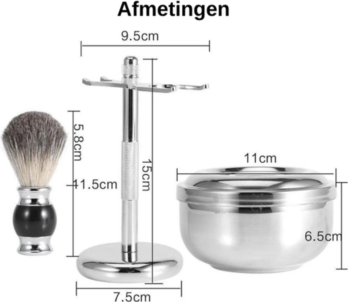 Complete Scheerset - Vaderdag Cadeau - RVS Scheerkom - Scheerkwast - Scheermeshouder - Badkamer Set - Scheerspullen 7 Complete Scheerset - Vaderdag Cadeau - RVS Scheerkom - Scheerkwast - Scheermeshouder - Badkamer Set - Scheerspullen - Afbeelding 7