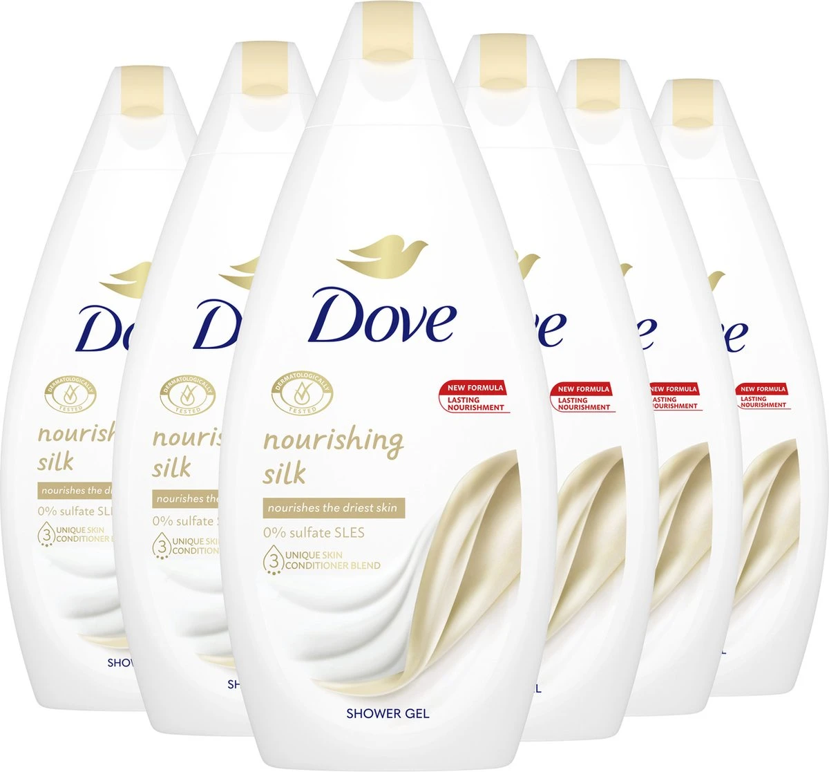 Dove Nourishing Silk Douchegel - 6 X 450 Ml - Voordeelverpakking 1 Dove Nourishing Silk Douchegel - 6 X 450 Ml - Voordeelverpakking