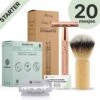 Safety Razor Starterkit Aluminium Voor Vrouw Rose Gold Goud - 20 Mesjes - Scheerkwast - Scheerzeep - Scheren Starterset