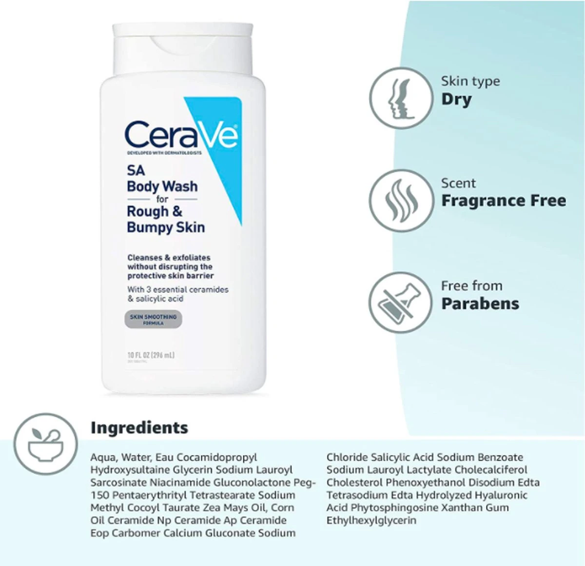 CeraVe Body Wash Met Salicyl Acid - Geurvrij 296ml 2 CeraVe Body Wash Met Salicyl Acid - Geurvrij 296ml - Afbeelding 2