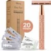 Safety Razor + 20 Scheermesjes Aluminium Rose Gold Goud Voor Vrouwen Dames Venus Scheermes Veiligheidsscheermes