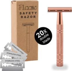 Safety Razor Scheermes + 20 Scheermesjes - Aluminium - Rose - Double Blade