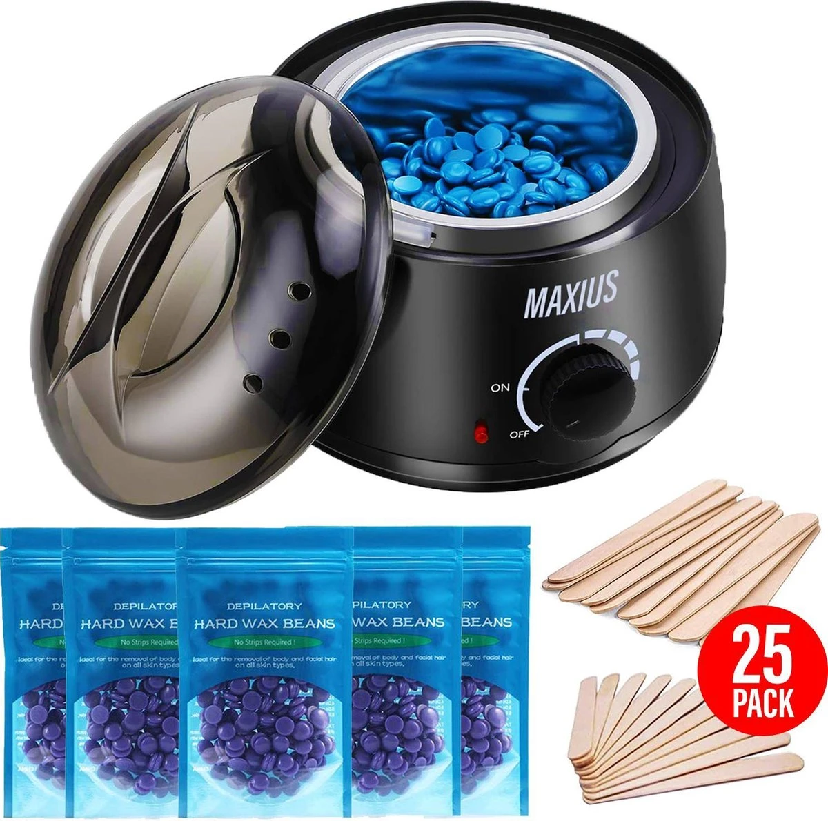 Maxius - Wax Ontharen - 500 Gr Wax Beans - 25 Spatels - Complete Set - Zwart 1 Maxius - Wax Ontharen - 500 Gr Wax Beans - 25 Spatels - Complete Set - Zwart