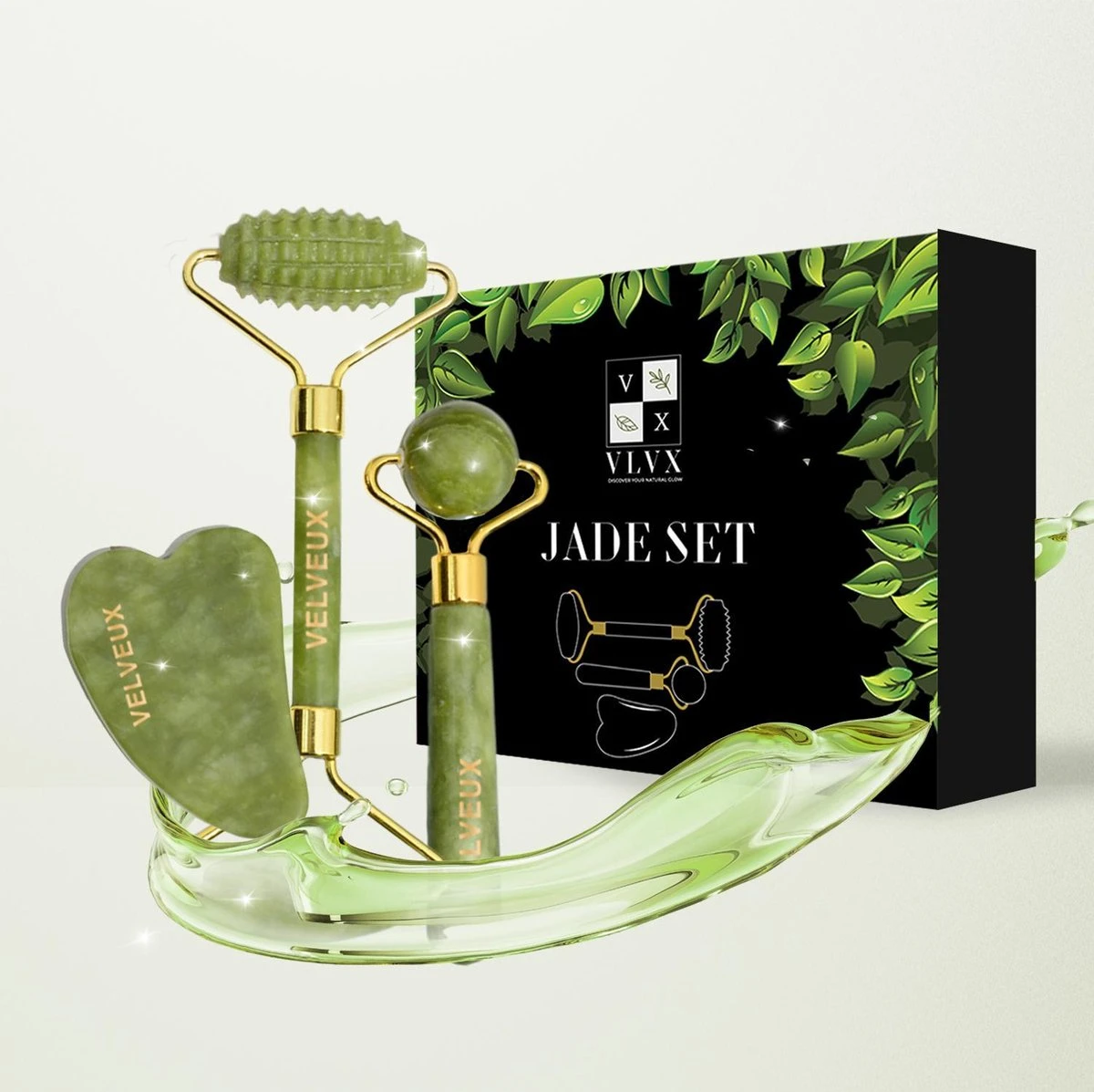 Velveux Gua Sha Jade Steen Gezichtsroller 4 Delige Set Cadeau Voor Vrouw - Geschenkset Vrouwen - Jade Roller - Gezichtsmassage - Valentijnsdag Cadeau 1 Velveux Gua Sha Jade Steen Gezichtsroller 4 Delige Set Cadeau Voor Vrouw - Geschenkset Vrouwen - Jade Roller - Gezichtsmassage - Valentijnsdag Cadeau
