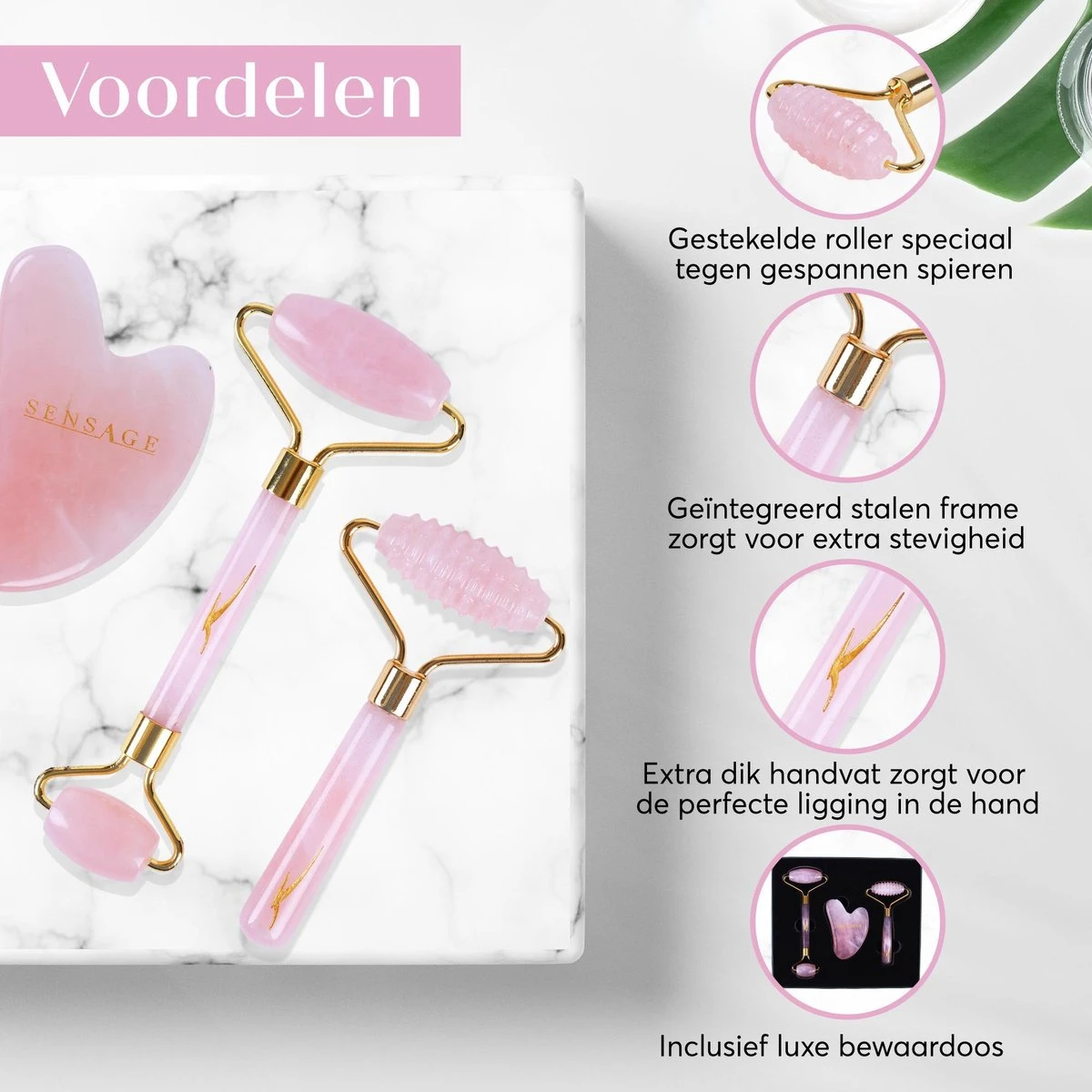 Sensage Rozenkwarts Roller Met Gua Sha Steen | Massage Jade Roller | 100% Natuurlijk Rose Quartz | Gezichtsroller | Face Roller | Roller | Gezichtsmassage | 4-delige Beauty Set 3 Sensage Rozenkwarts Roller Met Gua Sha Steen | Massage Jade Roller | 100% Natuurlijk Rose Quartz | Gezichtsroller | Face Roller | Roller | Gezichtsmassage | 4-delige Beauty Set - Afbeelding 3