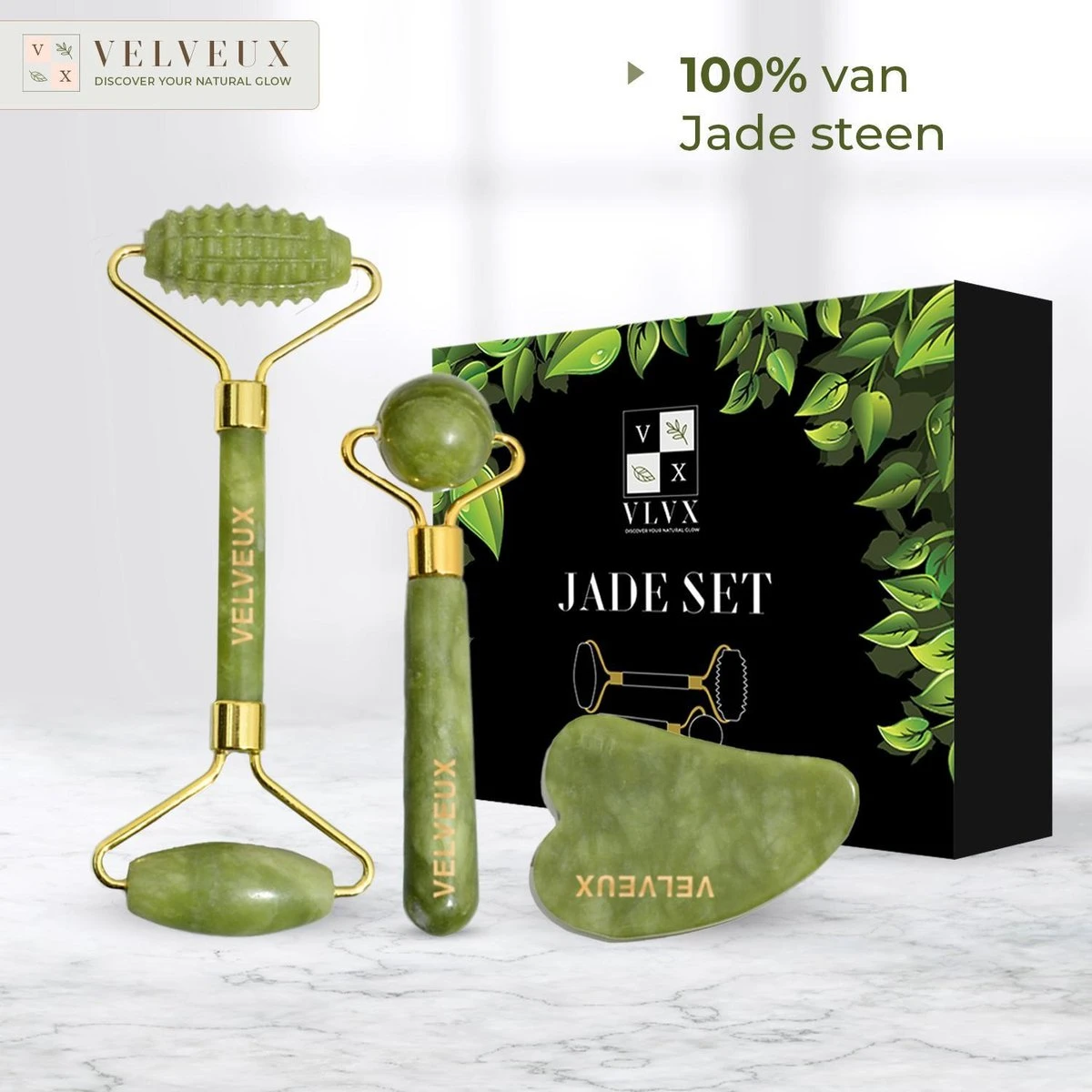Velveux Gua Sha Jade Steen Gezichtsroller 4 Delige Set Cadeau Voor Vrouw - Geschenkset Vrouwen - Jade Roller - Gezichtsmassage - Valentijnsdag Cadeau 2 Velveux Gua Sha Jade Steen Gezichtsroller 4 Delige Set Cadeau Voor Vrouw - Geschenkset Vrouwen - Jade Roller - Gezichtsmassage - Valentijnsdag Cadeau - Afbeelding 2