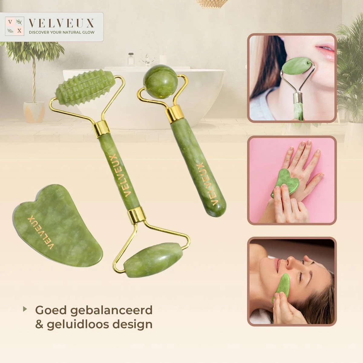 Velveux Gua Sha Jade Steen Gezichtsroller 4 Delige Set Cadeau Voor Vrouw - Geschenkset Vrouwen - Jade Roller - Gezichtsmassage - Valentijnsdag Cadeau 5 Velveux Gua Sha Jade Steen Gezichtsroller 4 Delige Set Cadeau Voor Vrouw - Geschenkset Vrouwen - Jade Roller - Gezichtsmassage - Valentijnsdag Cadeau - Afbeelding 5