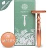 OrganiGoods Safety Razor + 20 Scheermesjes Blades - Safety Razor Voor Vrouwen - Rose Gold Goud Scheermes - Double Edge Single Blade - Veiligheidsscheermes - Duurzaam Scheermesje