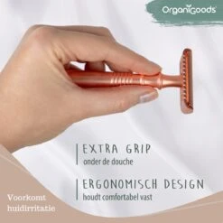 OrganiGoods Safety Razor + 20 Scheermesjes Blades - Safety Razor Voor Vrouwen - Rose Gold Goud Scheermes - Double Edge Single Blade - Veiligheidsscheermes - Duurzaam Scheermesje -Verzorgingsvoordeel Huis 1200x1200 887