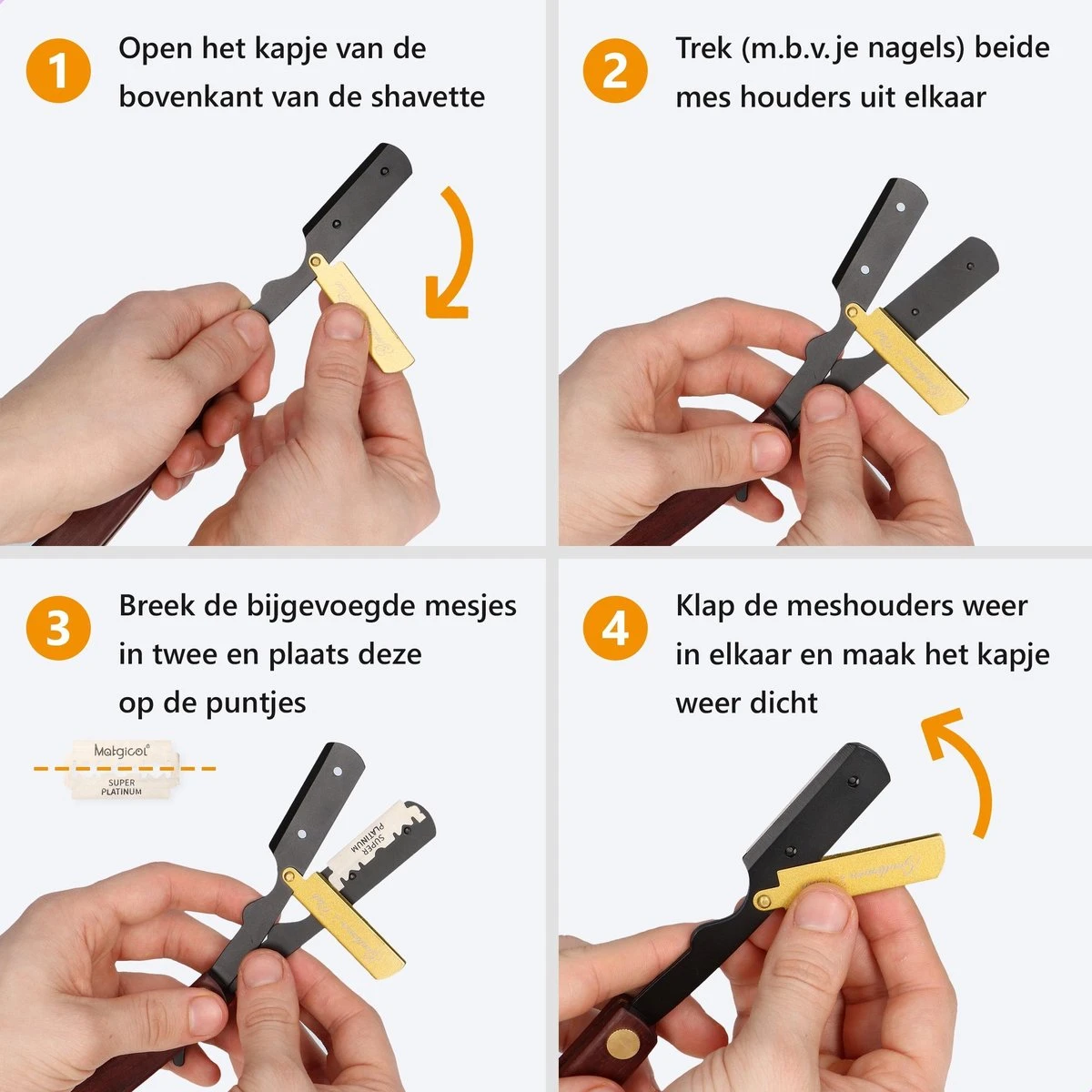 Premium Shavette Open Scheermes Met 20 Scheermesjes - Straight Razor Kappersmes - Barbiersmes - Cut Throat Razor Nekmes - Klassiek Klap Scheermes - Safety Razor Feather Mes 4 Premium Shavette Open Scheermes Met 20 Scheermesjes - Straight Razor Kappersmes - Barbiersmes - Cut Throat Razor Nekmes - Klassiek Klap Scheermes - Safety Razor Feather Mes - Afbeelding 4