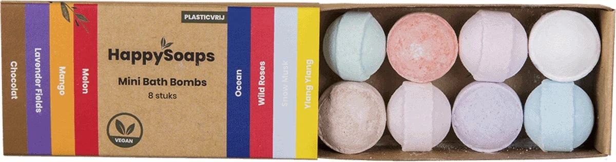 HappySoaps Mini Bath Bombs - Herbal Sweets - 8 Bruisballen In Verschillende Kruidig Zoete Geuren - 100% Plasticvrij, Vegan & Natuurlijk 1 HappySoaps Mini Bath Bombs - Herbal Sweets - 8 Bruisballen In Verschillende Kruidig Zoete Geuren - 100% Plasticvrij, Vegan & Natuurlijk