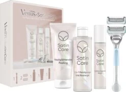 Giftpack Venus Satin Care - Scheersysteem + 2 Navulmesjes + 2-in-1 Reiniger + Scheergel 190ml + Exfoliant 177ml + Verzachtend Serum 50ml