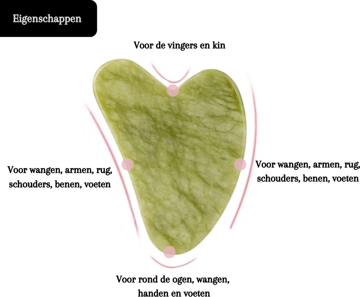 Demiracle® Pure Jade Gua Sha – Schraper - Massagehulpmiddel – Gezichtsmassage – Massage – Jade Roller - Face Roller – Ontspanning 5 Demiracle® Pure Jade Gua Sha – Schraper - Massagehulpmiddel – Gezichtsmassage – Massage – Jade Roller - Face Roller – Ontspanning - Afbeelding 5