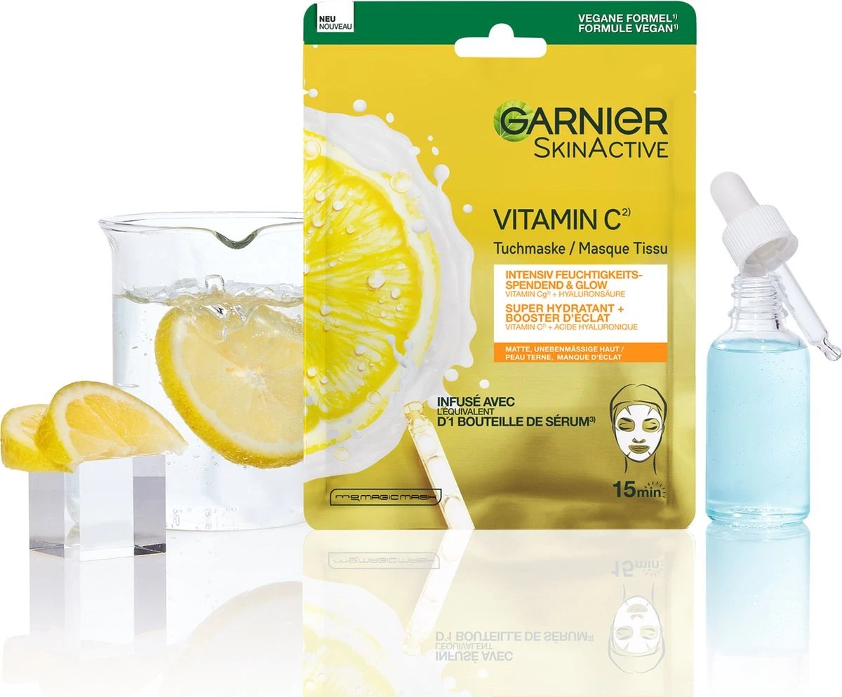 Garnier SkinActive Sheet Mask Vitamine C* Gezichtsmasker - 5 Stuks Voordeelverpakking 5 Garnier SkinActive Sheet Mask Vitamine C* Gezichtsmasker - 5 Stuks Voordeelverpakking - Afbeelding 5