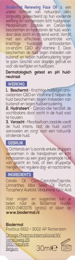 Biodermal Gezichtsolie - Renewing Face Oil Met Krachtige Huideigen Antioxidanten Q10 - Perfect Te Mengen Met Dagcrème - 30ml -Verzorgingsvoordeel Huis 350x1200 5