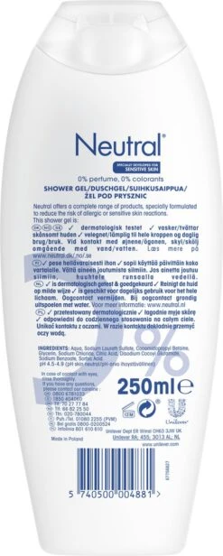 Neutral Sensitive Skin Douchegel - 6 X 250 Ml - Voordeelverpakking -Verzorgingsvoordeel Huis 481x1200