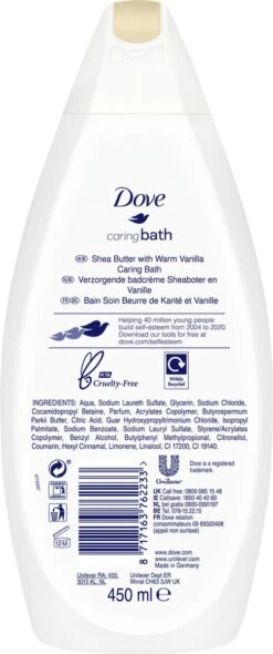 Dove Caring Bath Sheaboter & Vanille Badcrème - 6 X 450 Ml - Voordeelverpakking -Verzorgingsvoordeel Huis 502x1200 6