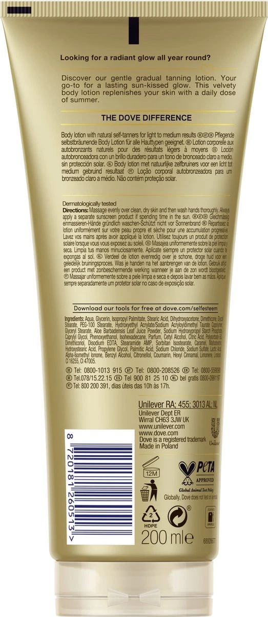 Dove Body Love Summer Revived Light-Medium Zelfbruinende Bodylotion 200 Ml 2 Dove Body Love Summer Revived Light-Medium Zelfbruinende Bodylotion 200 Ml - Afbeelding 2
