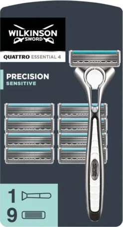 Wilkinson Sword Quattro Titanium Sensitive Scheerapparaat + 9 Scheermessen -Verzorgingsvoordeel Huis 649x1200 1