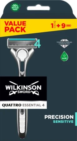 Wilkinson Sword Quattro Titanium Sensitive Scheerapparaat + 9 Scheermessen -Verzorgingsvoordeel Huis 654x1200 2