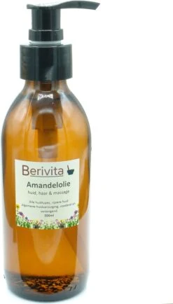 Amandelolie Puur 200ml Pompfles - Glas - Zoete Amandel Olie Voor Huid En Haren - Sweet Almond Oil