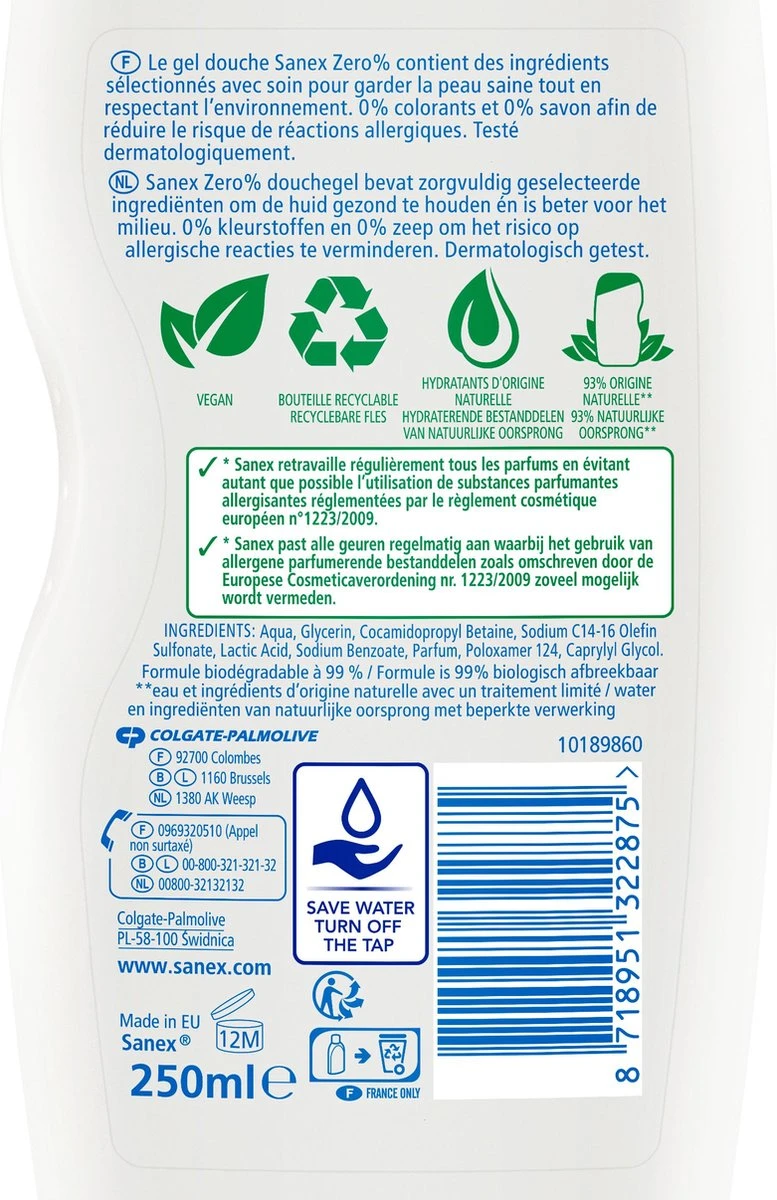 Sanex Zero% Normale Huid Douchegel - 6 X 250ml - Douchegel Voordeelverpakking 6 Sanex Zero% Normale Huid Douchegel - 6 X 250ml - Douchegel Voordeelverpakking - Afbeelding 6