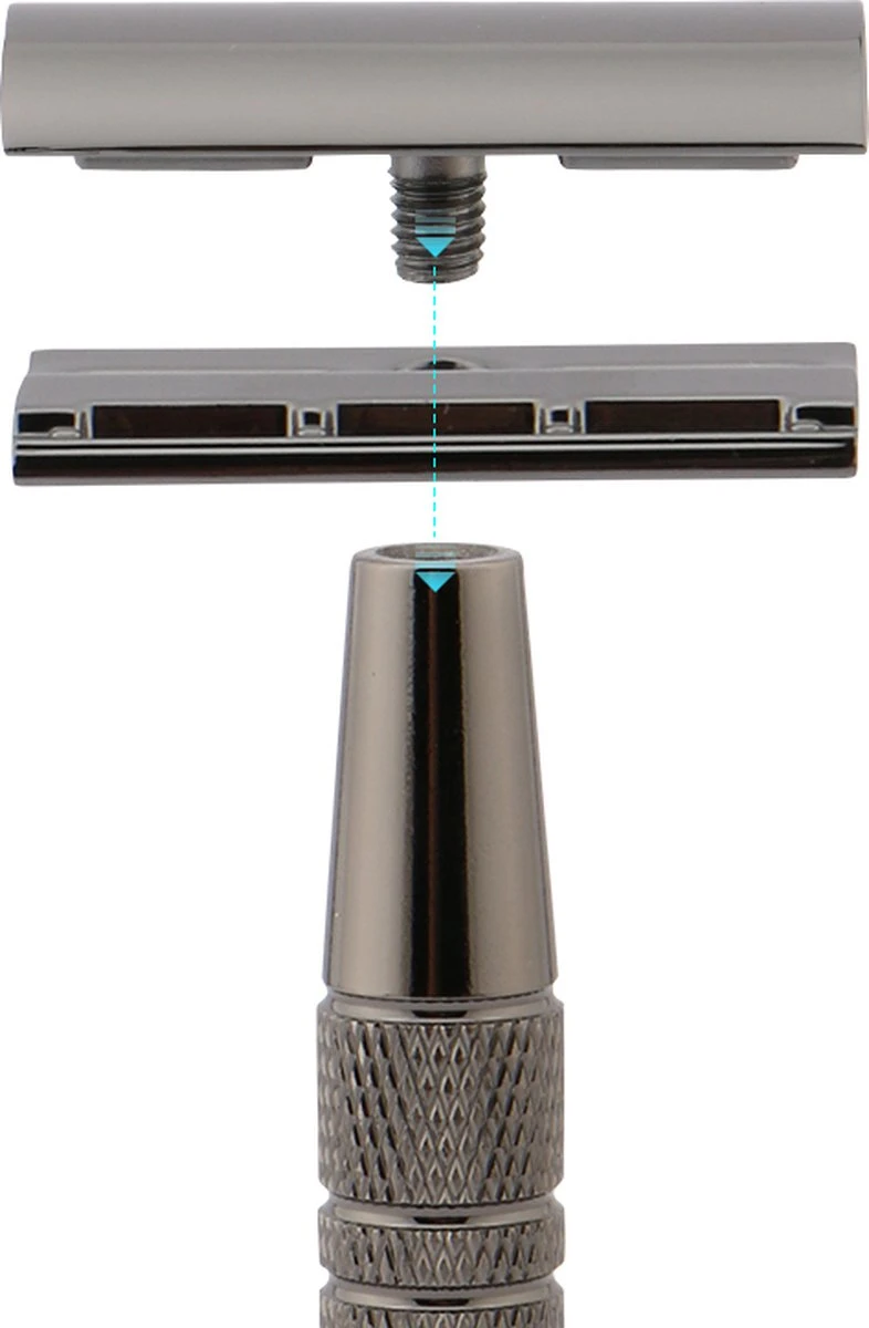 Safety Razor Scheermes + 20 Scheermesjes - Aluminium - Antraciet - Double Blade 3 Safety Razor Scheermes + 20 Scheermesjes - Aluminium - Antraciet - Double Blade - Afbeelding 3