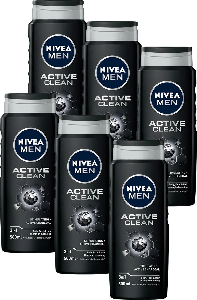 NIVEA MEN Active Clean - 6x 500 Ml - Voordeelverpakking - Douchegel 1 NIVEA MEN Active Clean - 6x 500 Ml - Voordeelverpakking - Douchegel