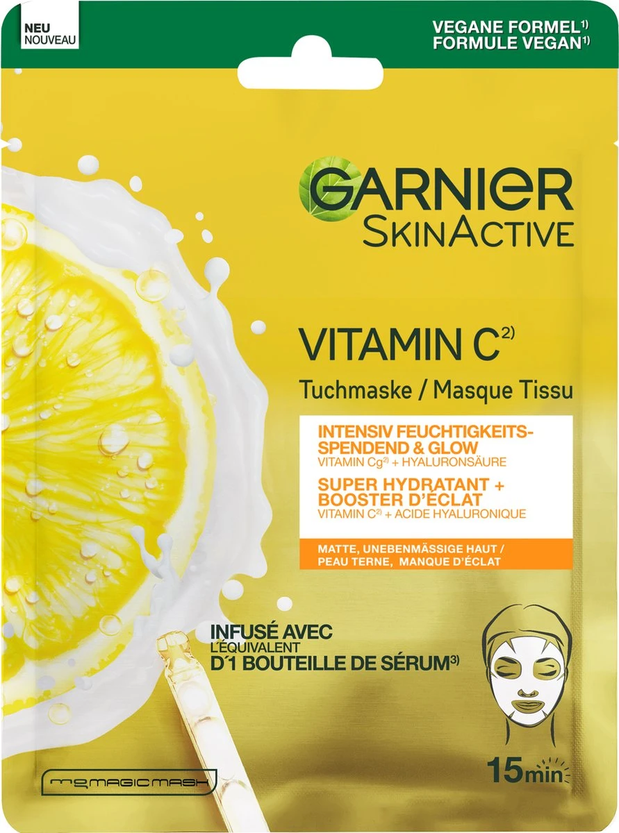 Garnier SkinActive Sheet Mask Vitamine C* Gezichtsmasker - 5 Stuks Voordeelverpakking 2 Garnier SkinActive Sheet Mask Vitamine C* Gezichtsmasker - 5 Stuks Voordeelverpakking - Afbeelding 2