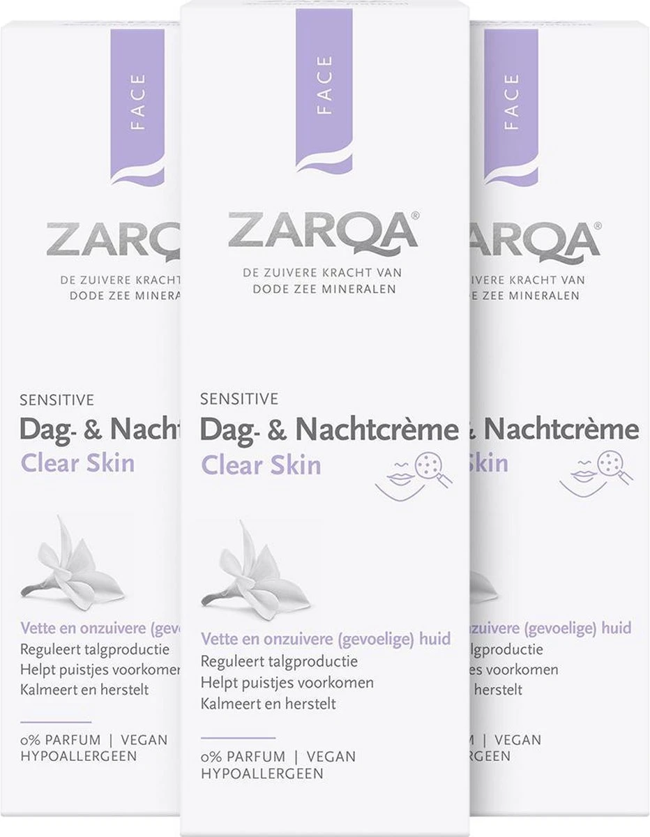 3x Zarqa Dag- En Nachtcreme Clear Skin 75 Ml 1 3x Zarqa Dag- En Nachtcreme Clear Skin 75 Ml